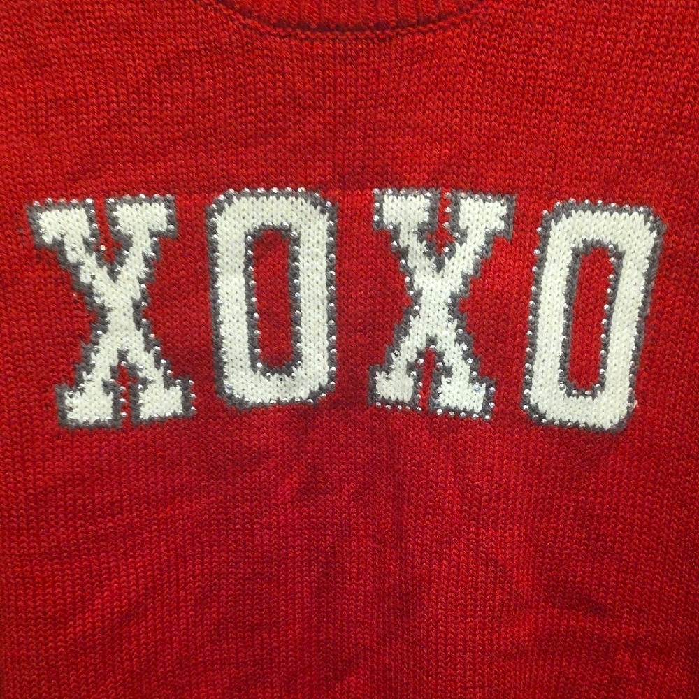 (J34) NO Comment XOXO Bold Red Crew Neck Sweater Sz M - Picture 4 of 5